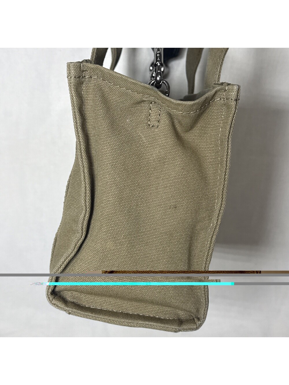 Marc Jacobs The Mini Tote Bag Khaki Canvas Crossbody Purse - Stained - Picture 7 of 13